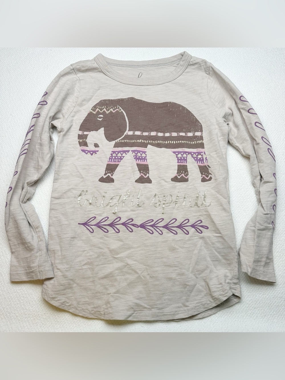 Peek Neutral Bright Spirit Elephant print Long-Sleeve Top size 6/7